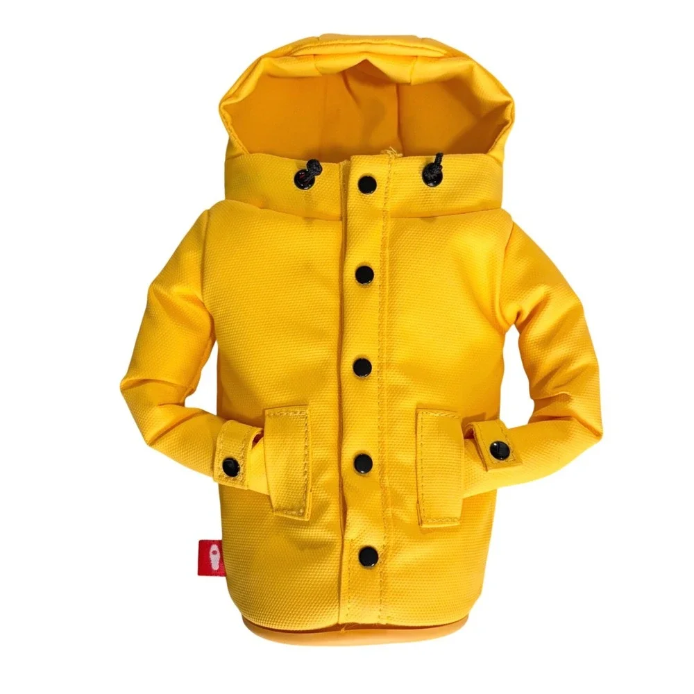 NEW PUFFIN Raincoat Drink Koozie Yellow Novelty Beer Can Bottle Holder Sleeve